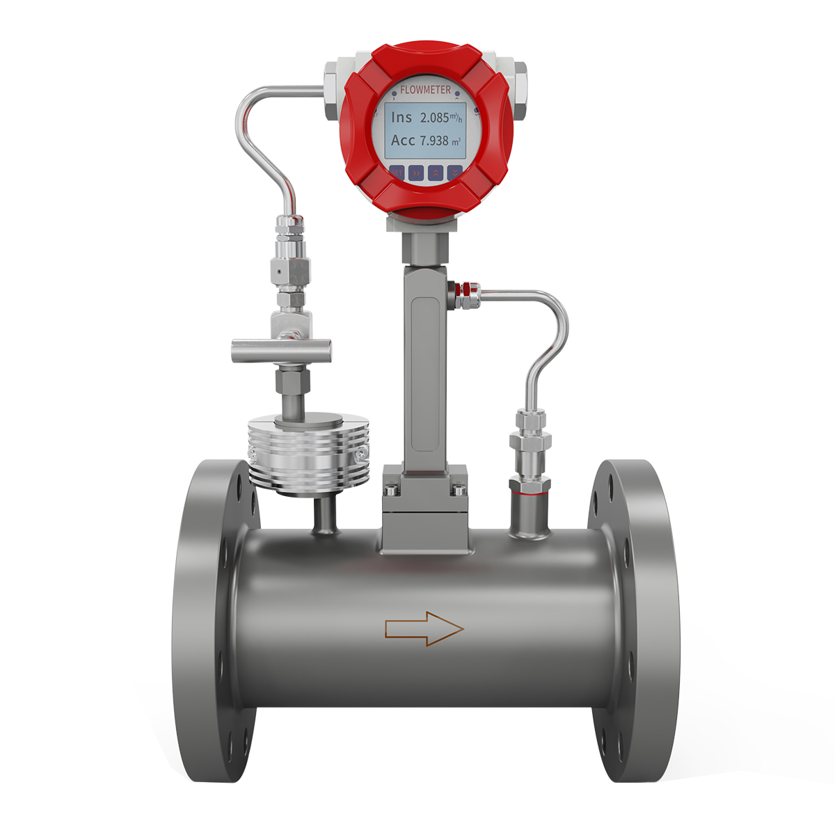Vortex flowmeter with temperature & pressure compensation